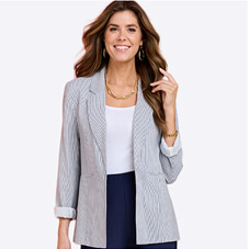 Tailored Linen Mix Stripe Roll Cuff Blazer - LR127